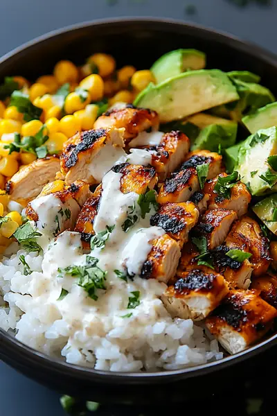 Loaded Street Corn Chicken Rice Bowl