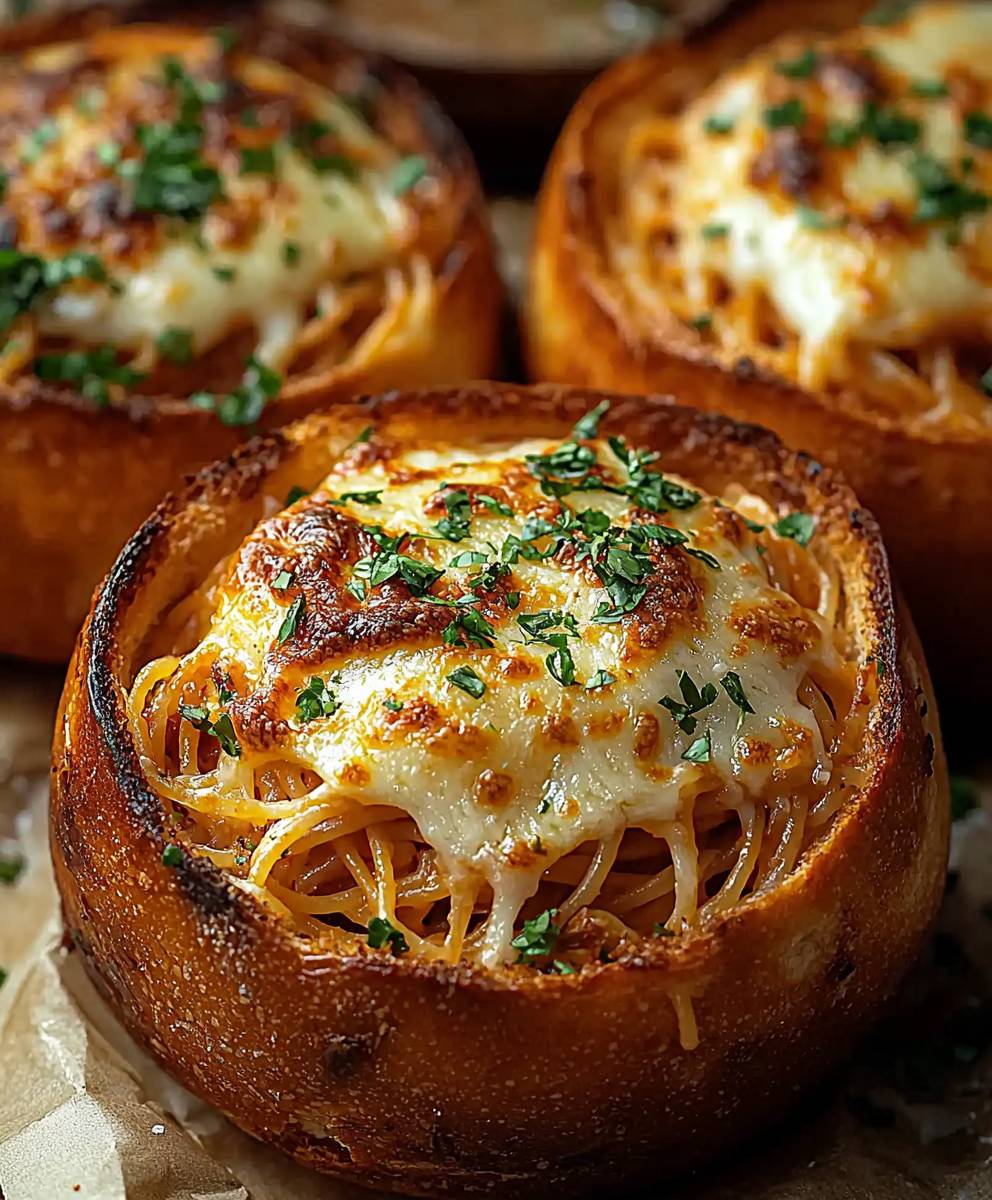 Spaghetti Garlic Bread Bowls