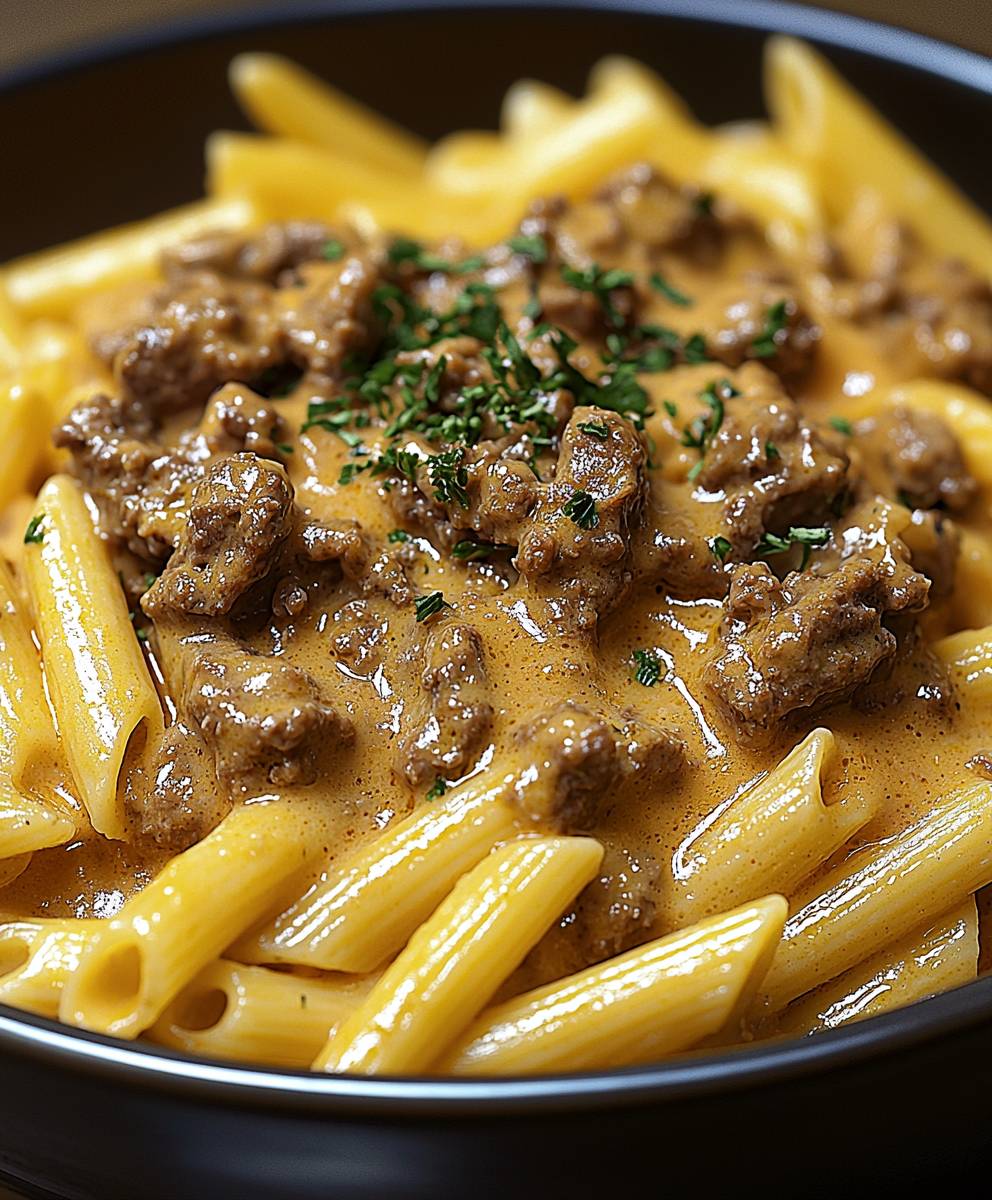 Creamy Beef Stroganoff Penne