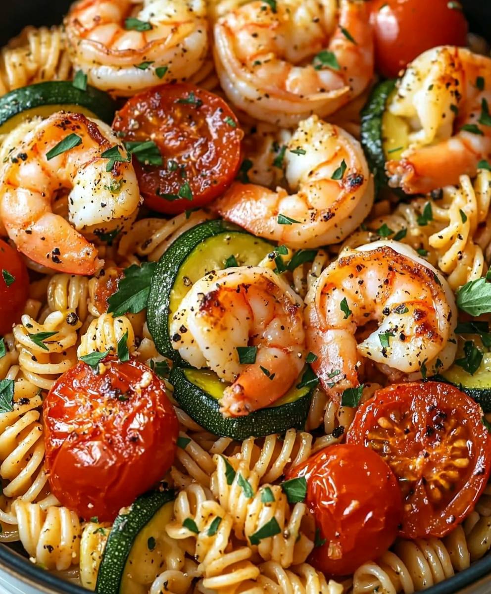 Fresh Tomato Zucchini Shrimp Pasta