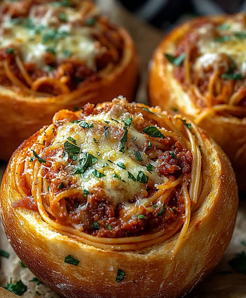 Spaghetti Garlic Bread Bowls