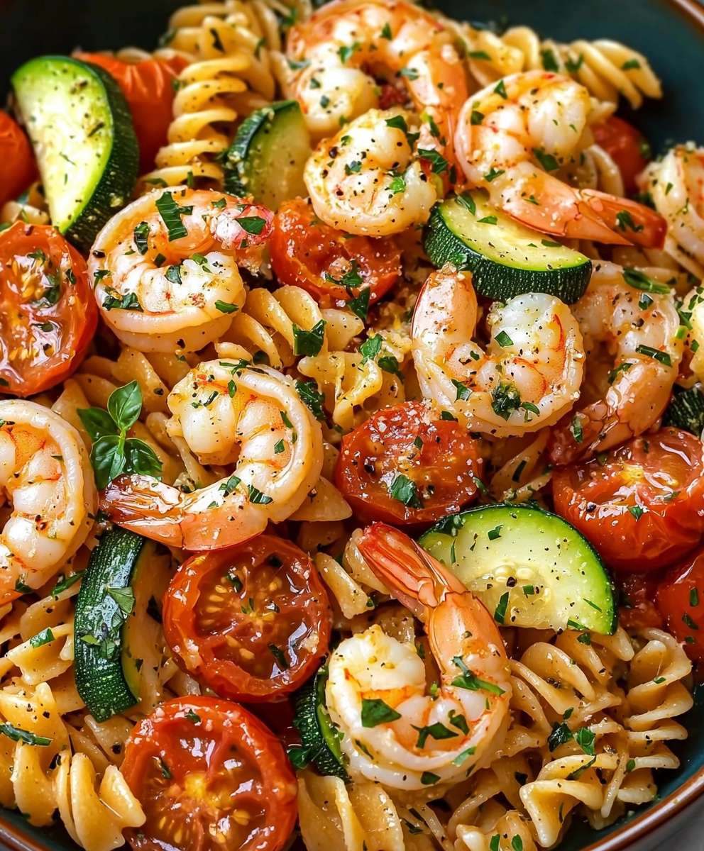 Fresh Tomato Zucchini Shrimp Pasta