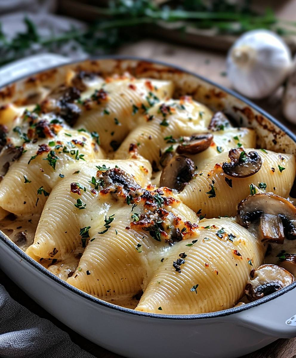 Creamy Garlic Mushroom Shells