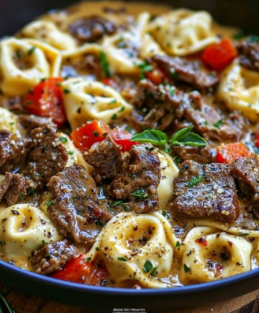 Cheesesteak Tortellini Provolone Sauce