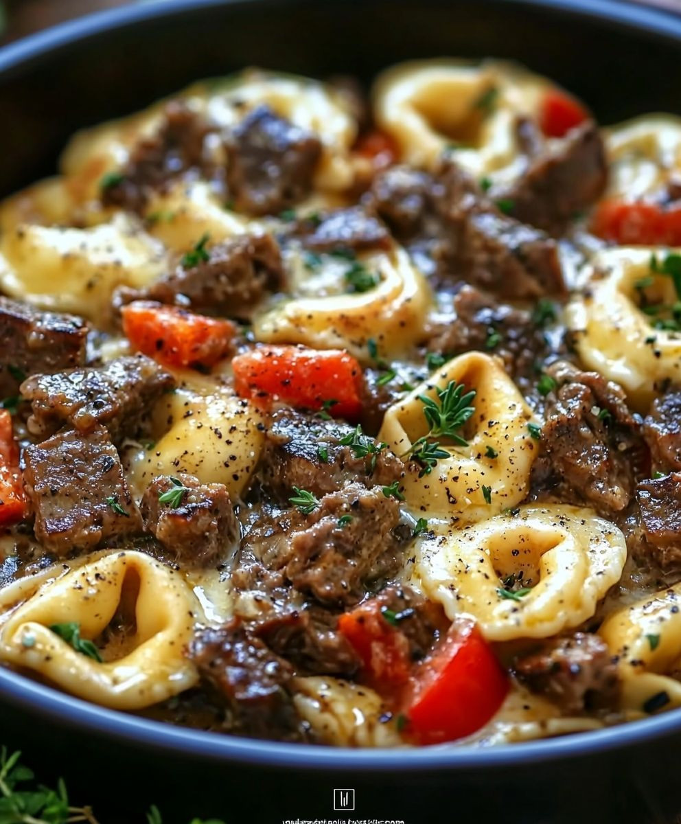 Cheesesteak Tortellini Provolone Sauce