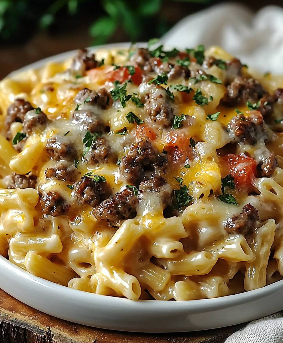 Loaded Cheeseburger Alfredo Pasta