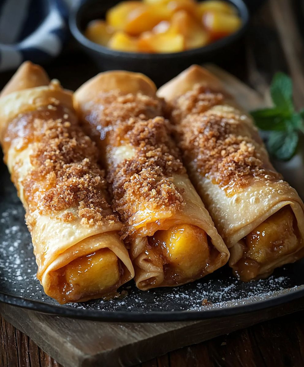 Peach Cobbler Egg Rolls