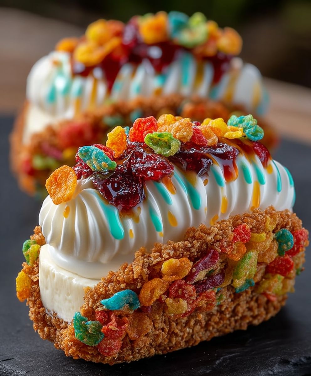 Fruity Pebbles Cheesecake Tacos