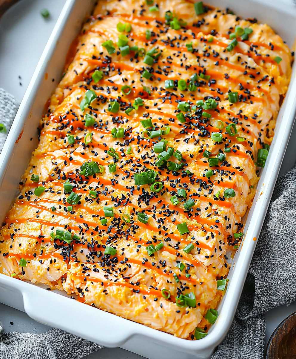Salmon sushi bake