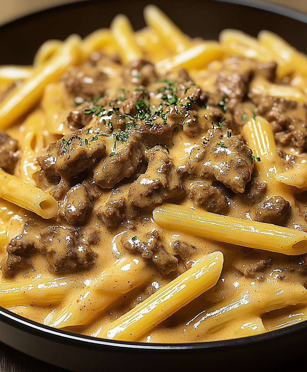 Creamy Beef Stroganoff Penne