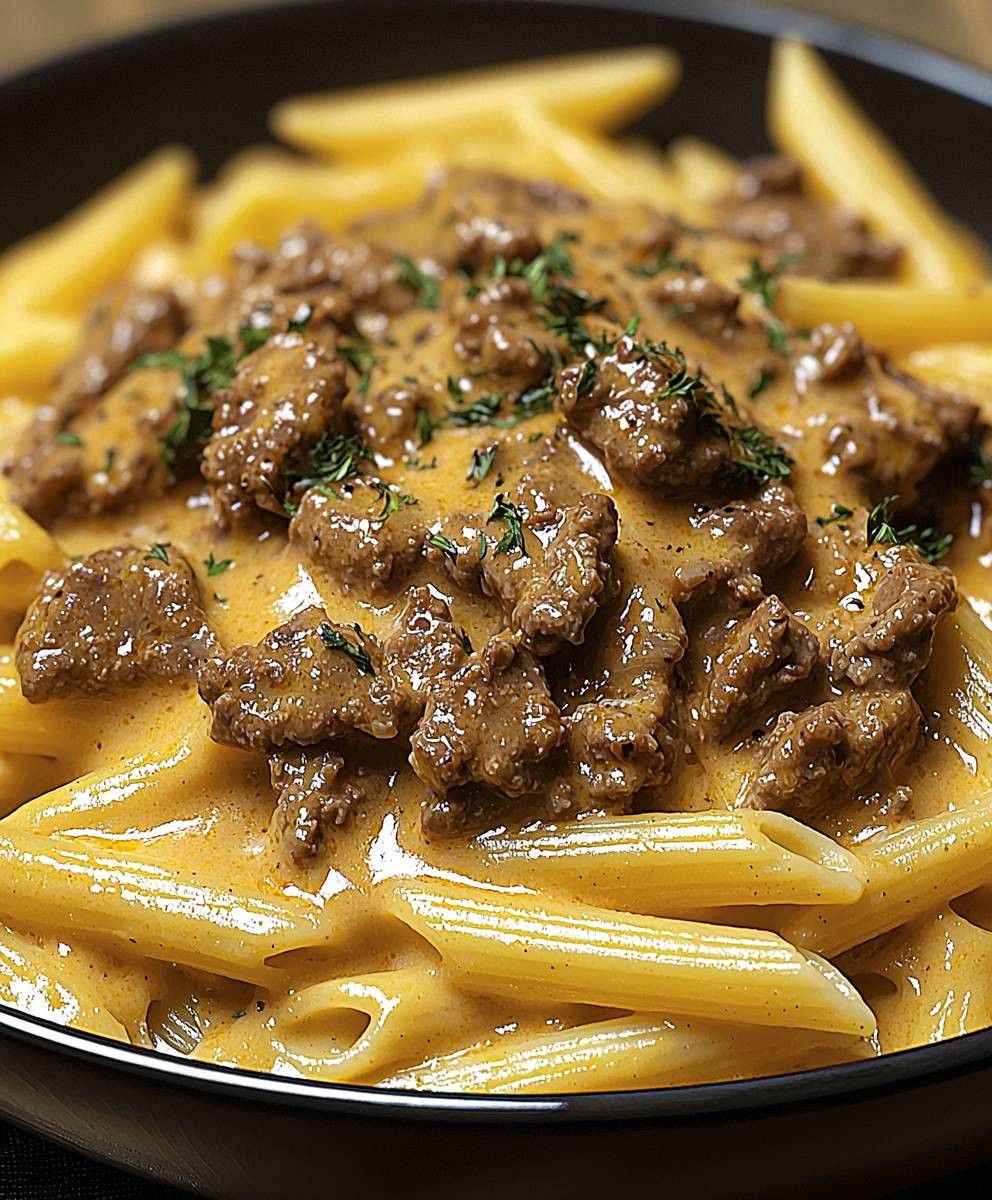Creamy Beef Stroganoff Penne
