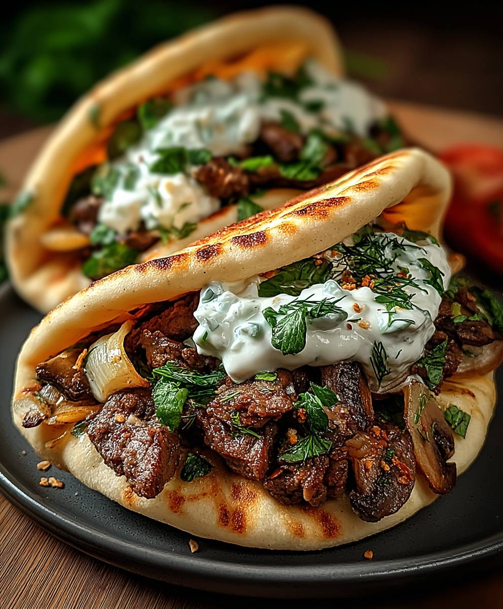 Beef Mushroom Pita Pockets