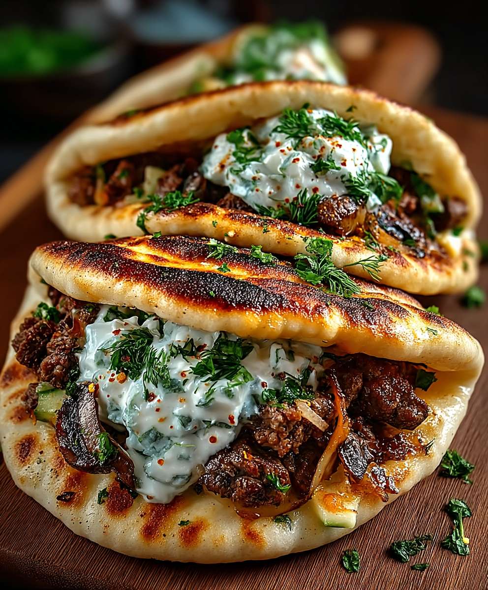 Beef Mushroom Pita Pockets