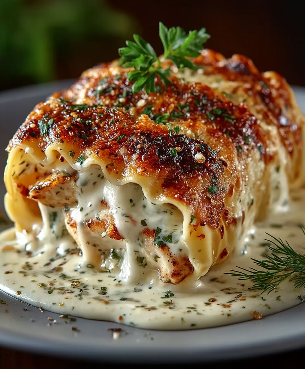 Chicken Alfredo Lasagna Rolls
