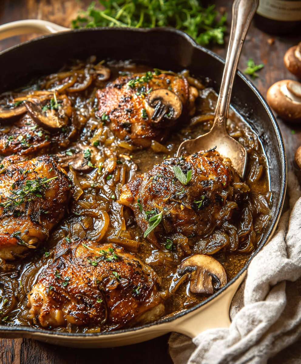 Cider Braised Chicken Caramelized Onions