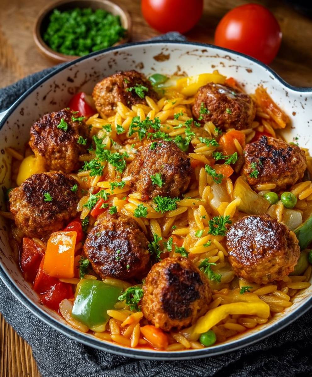 Orzo meatballs one pan