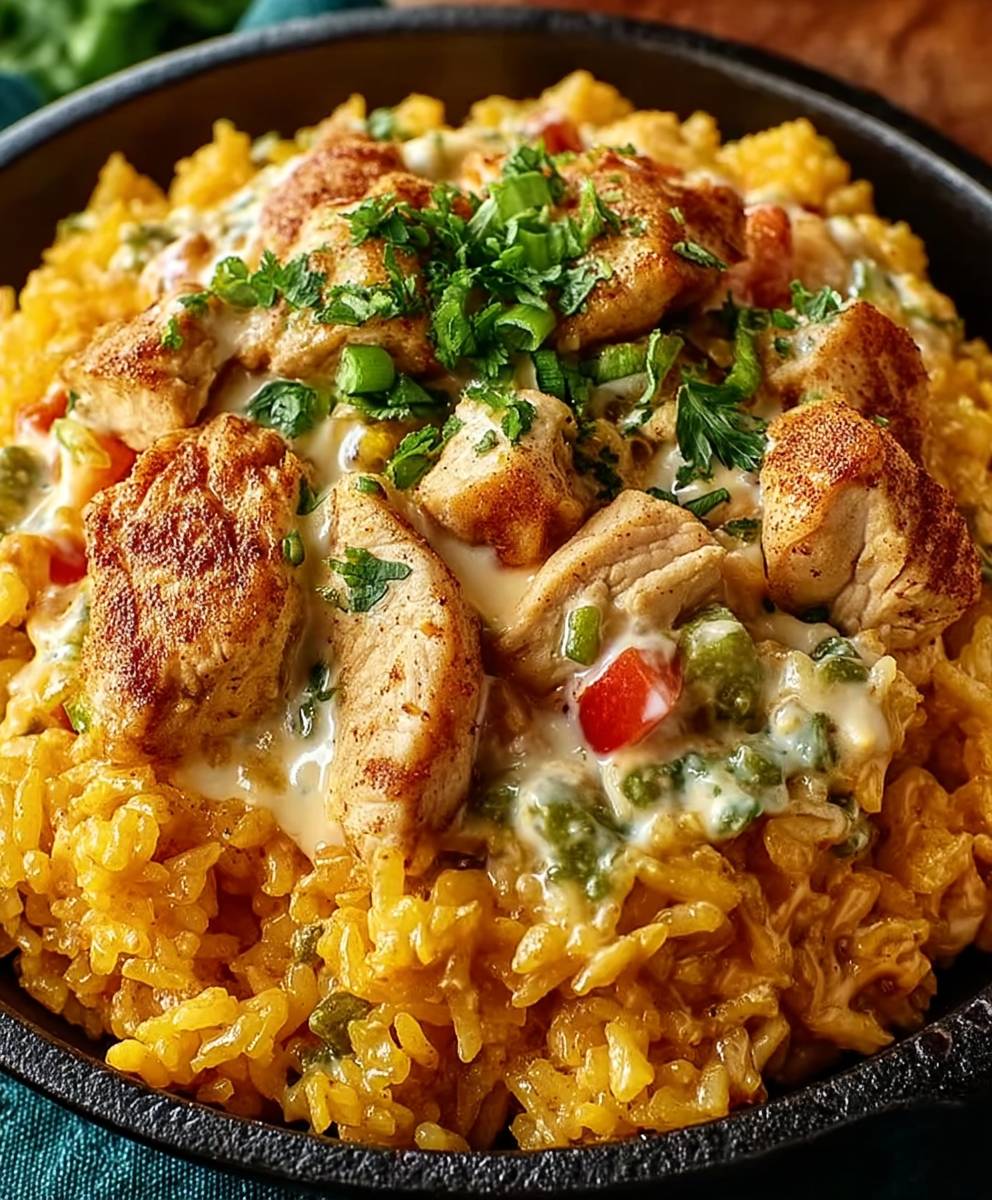 Queso Chicken and Saffron Rice