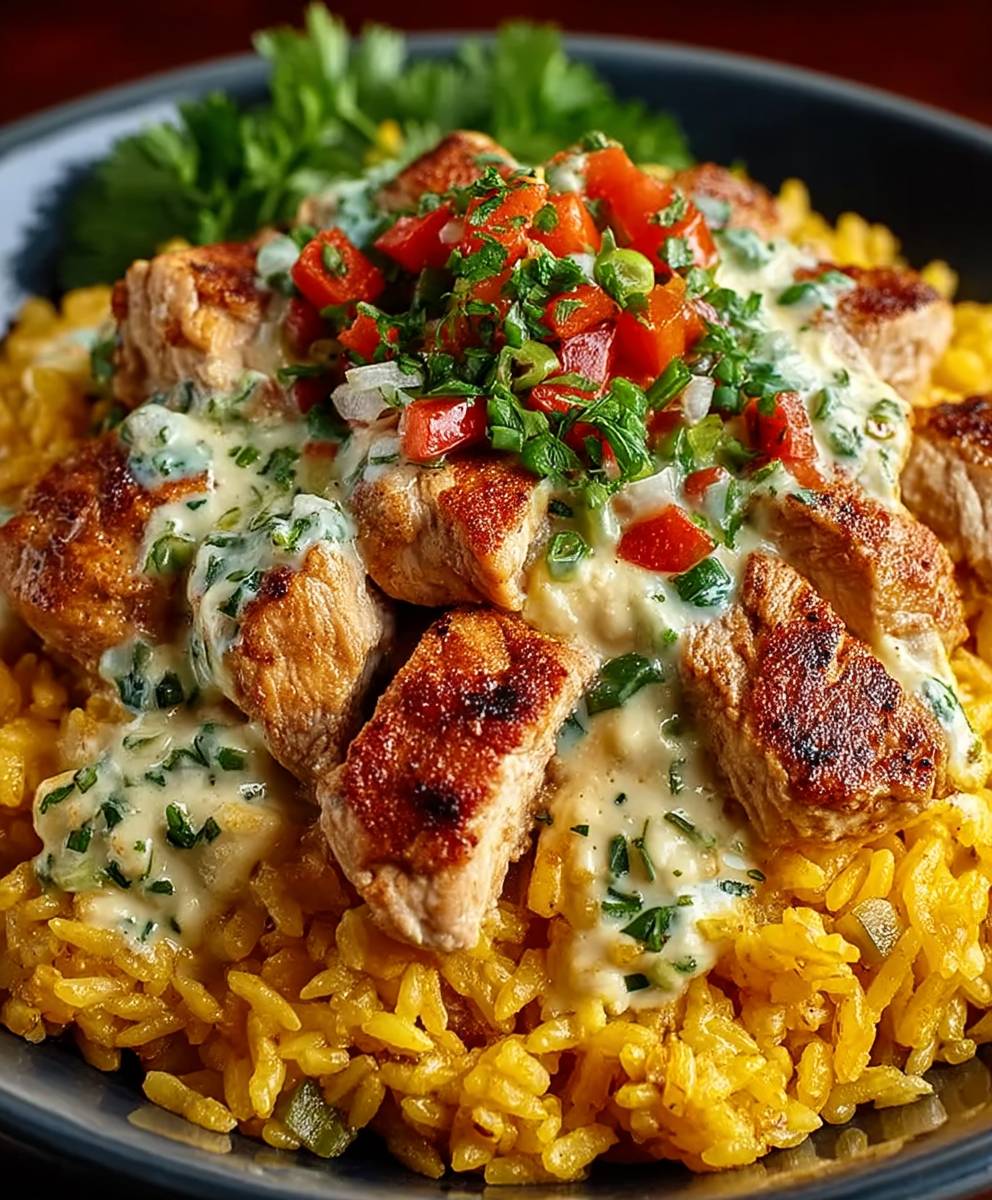 Queso Chicken and Saffron Rice