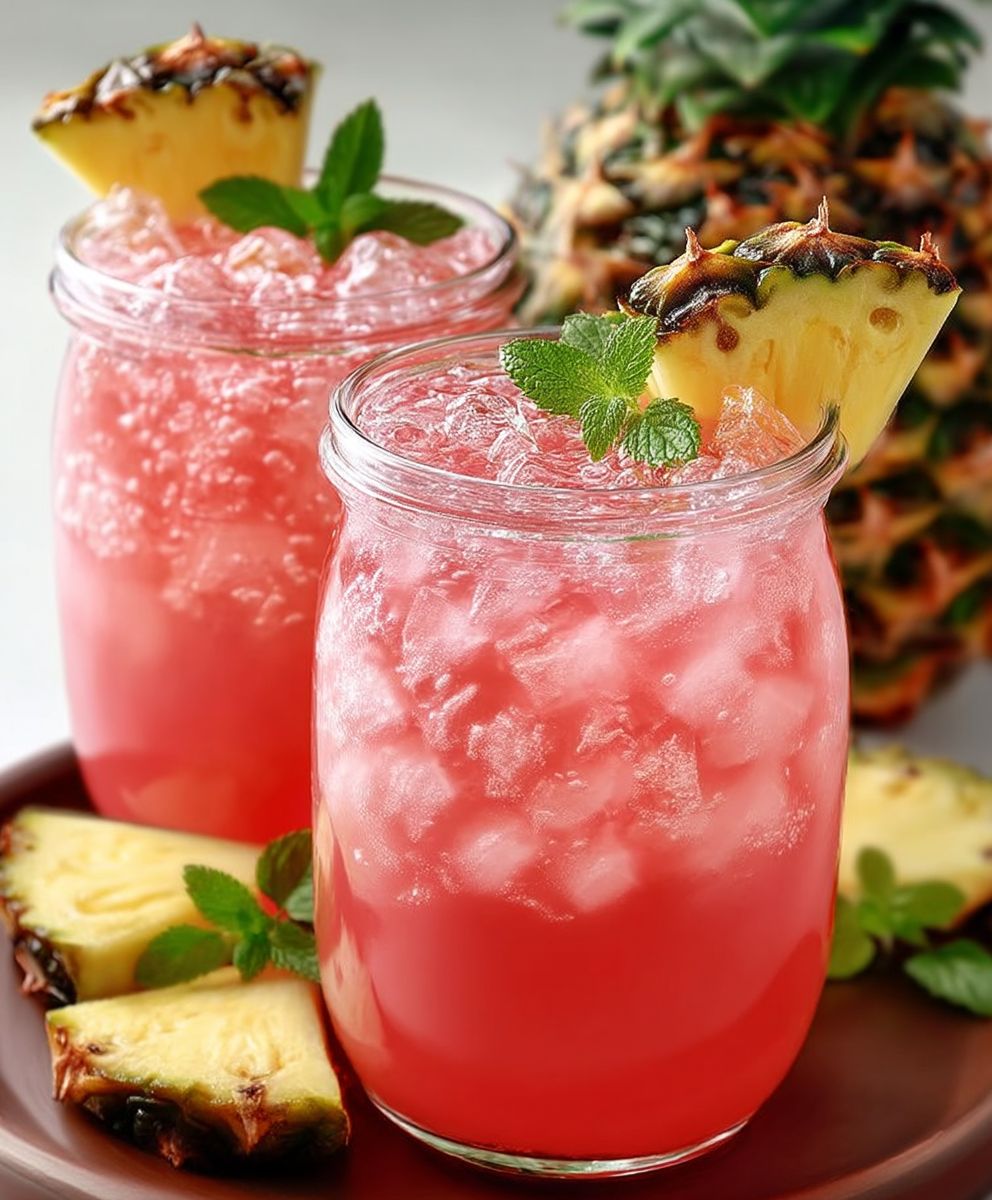 Pineapple pink lemonade drink