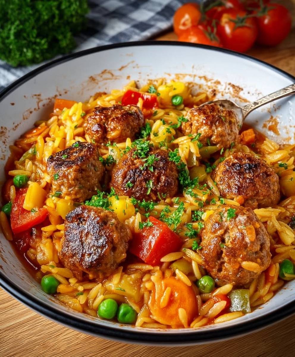 Orzo meatballs one pan