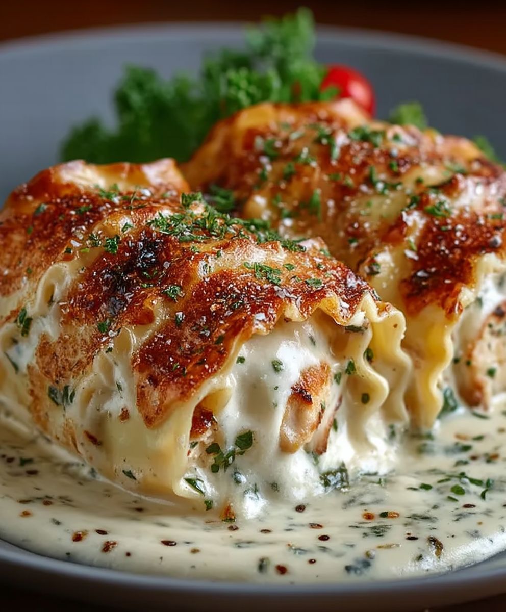 Chicken Alfredo Lasagna Rolls