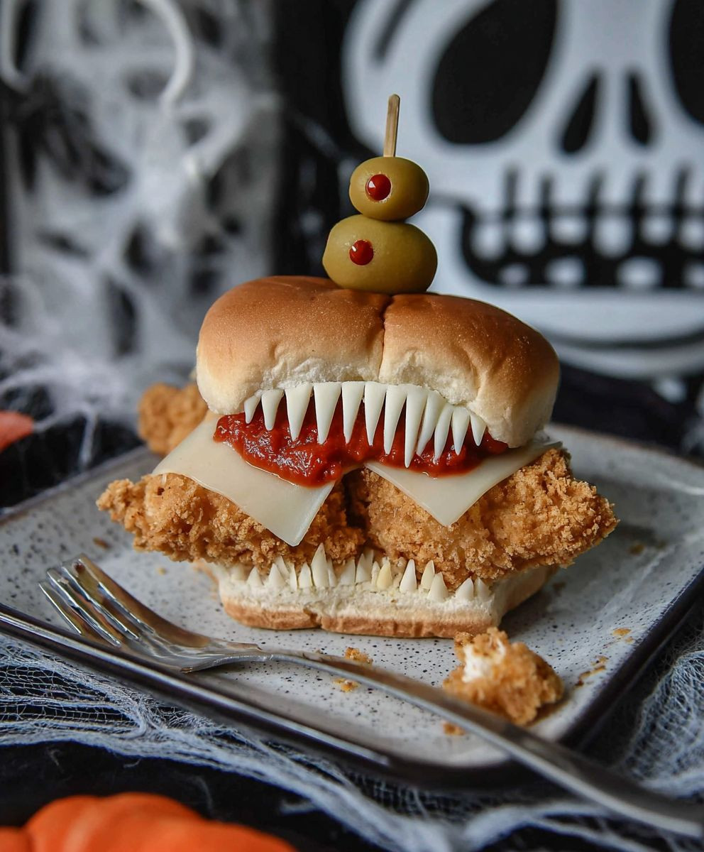 Halloween chicken parmesan sliders