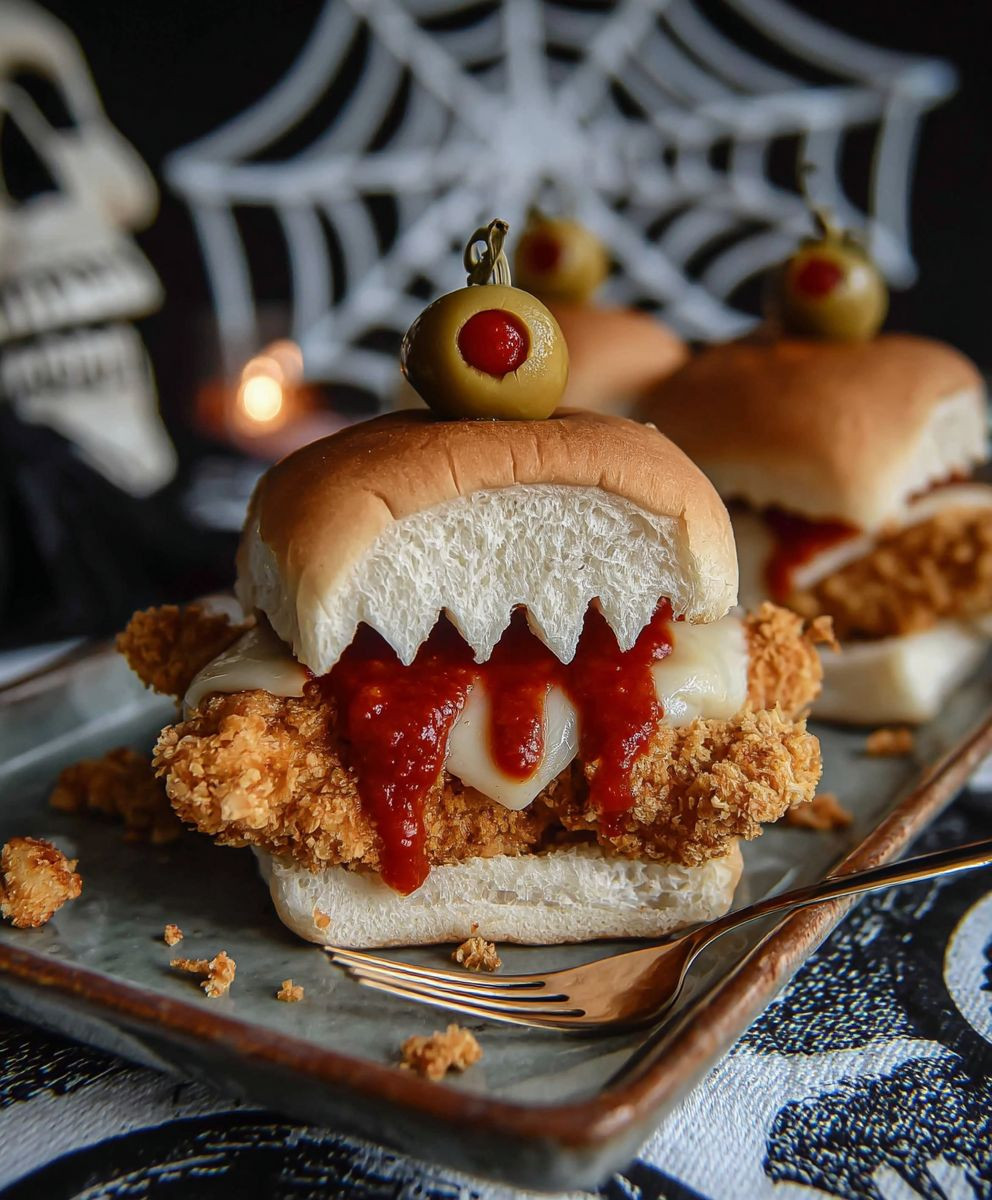 Halloween chicken parmesan sliders