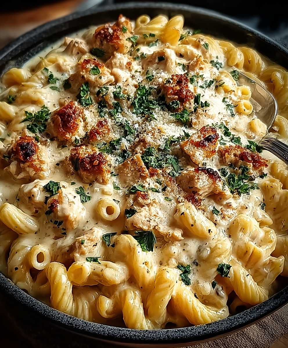 Crockpot Garlic Parmesan Chicken Pasta