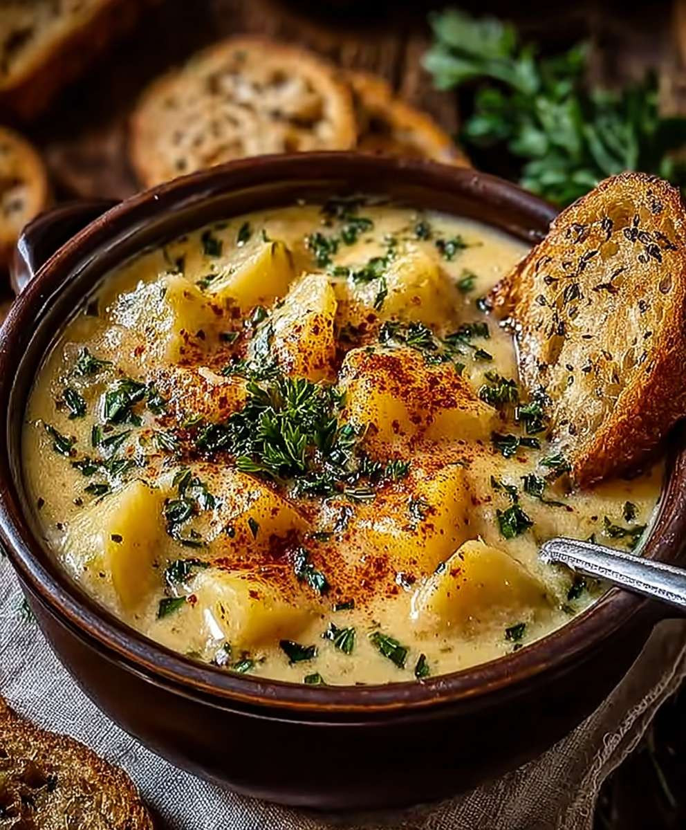 Cheddar Garlic Herb Potato Soup
