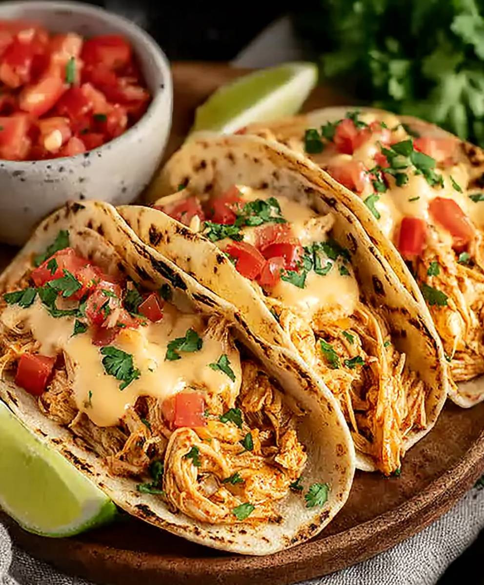 Slow Cooker Queso Chicken Tacos