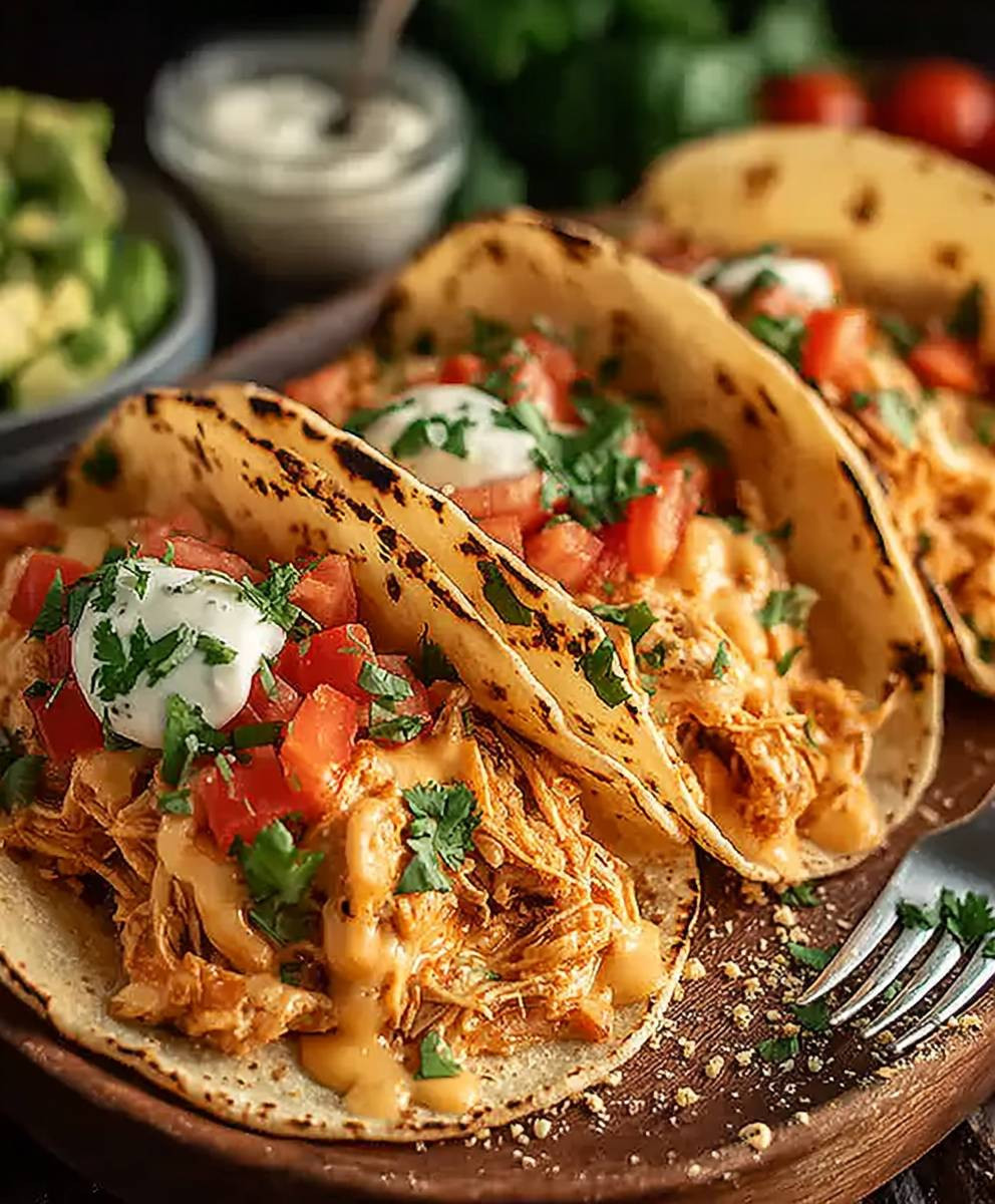 Slow Cooker Queso Chicken Tacos