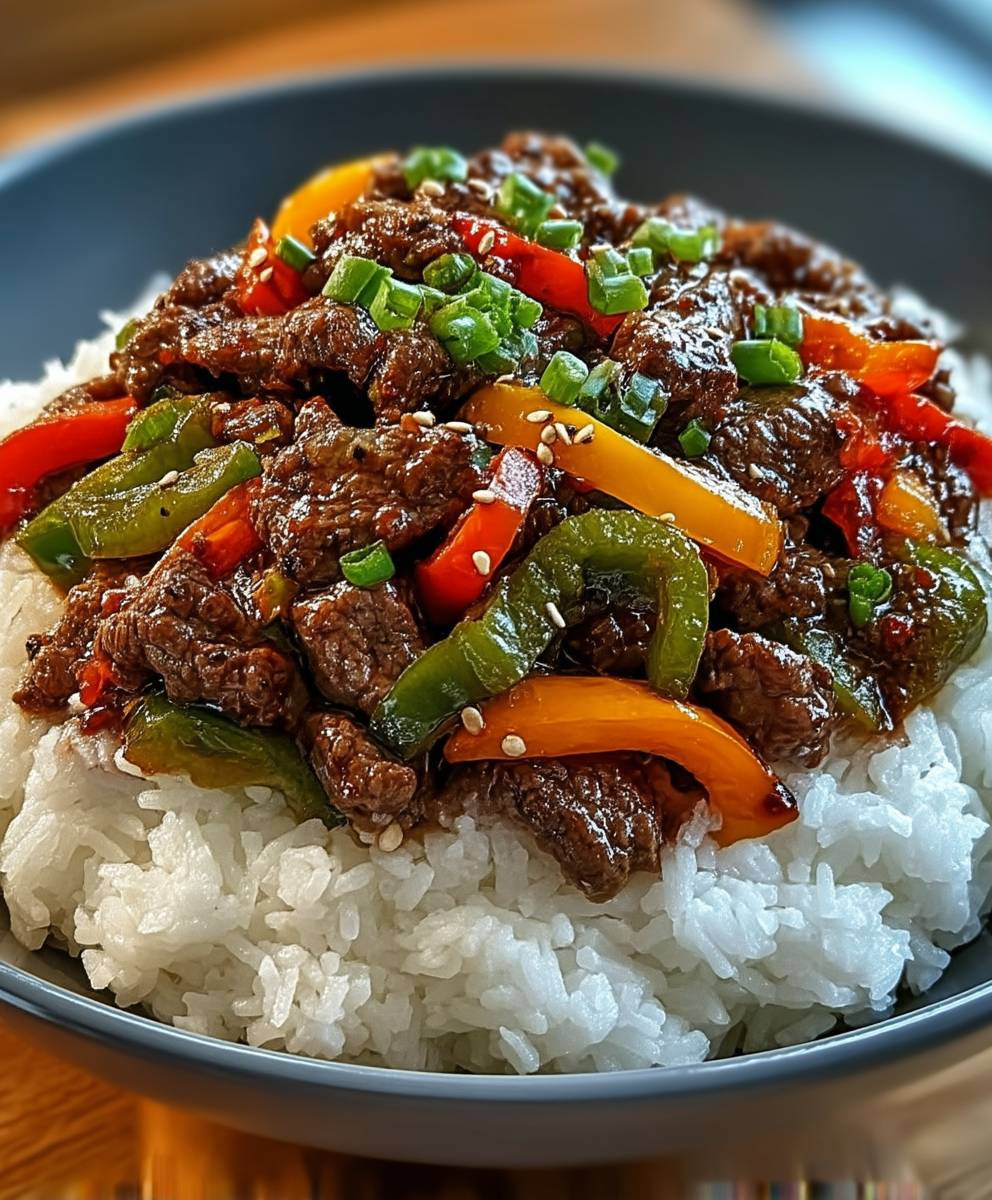 Beef pepper rice bowl