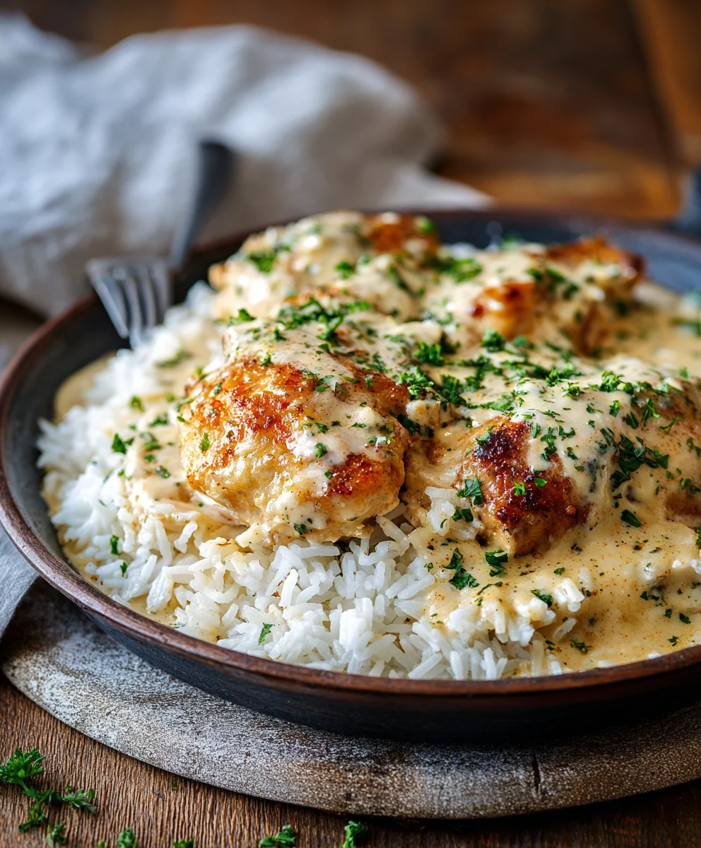 Comforting Creamy Smothered Chicken And Rice Dinner Recipe