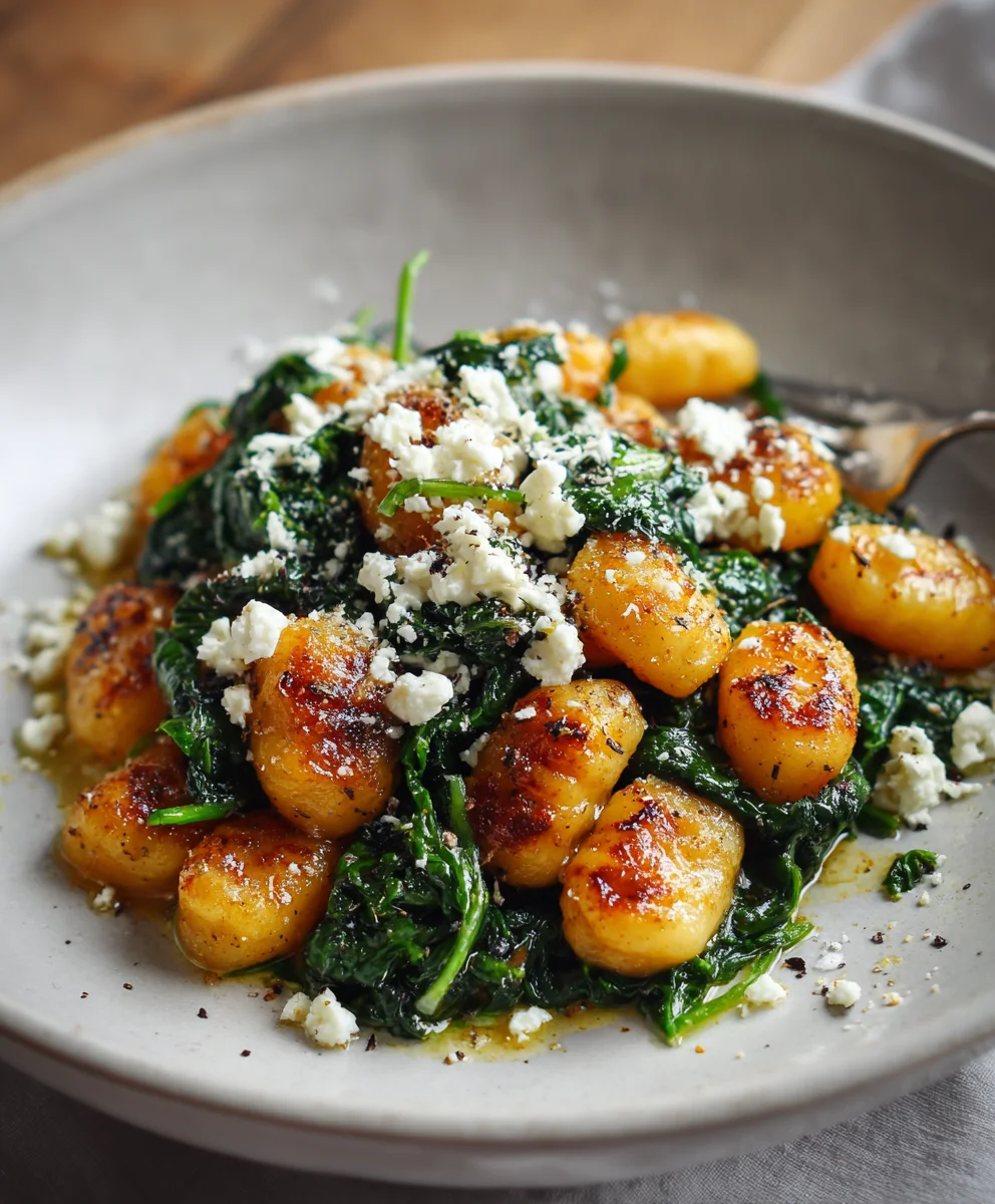 The Best Crispy Gnocchi with Spinach and Feta