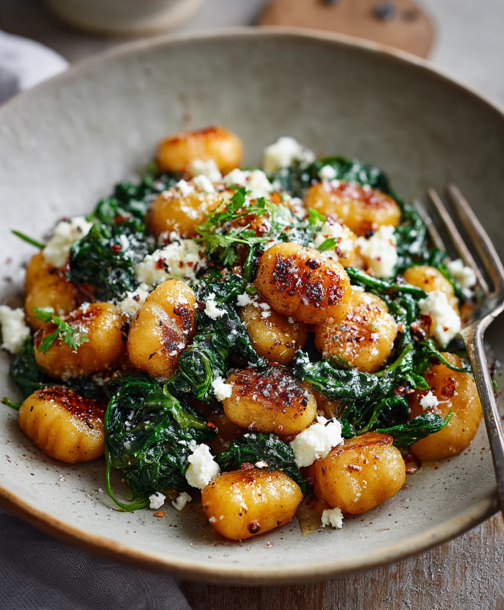 The Best Crispy Gnocchi with Spinach and Feta