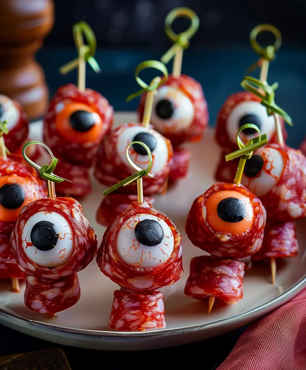 Creepy Halloween Beef Salami Eyeball Skewers Recipe