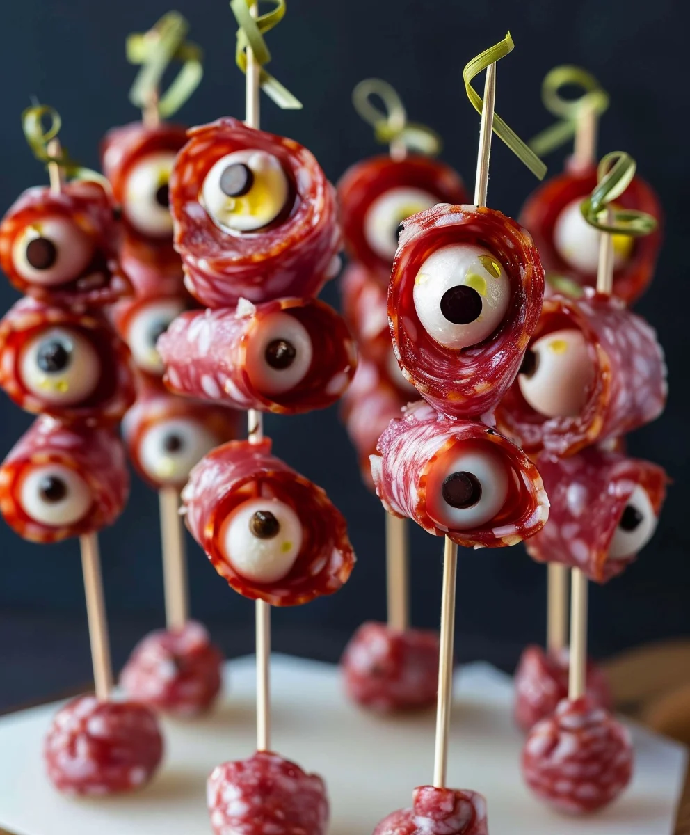 Creepy Halloween Beef Salami Eyeball Skewers Recipe