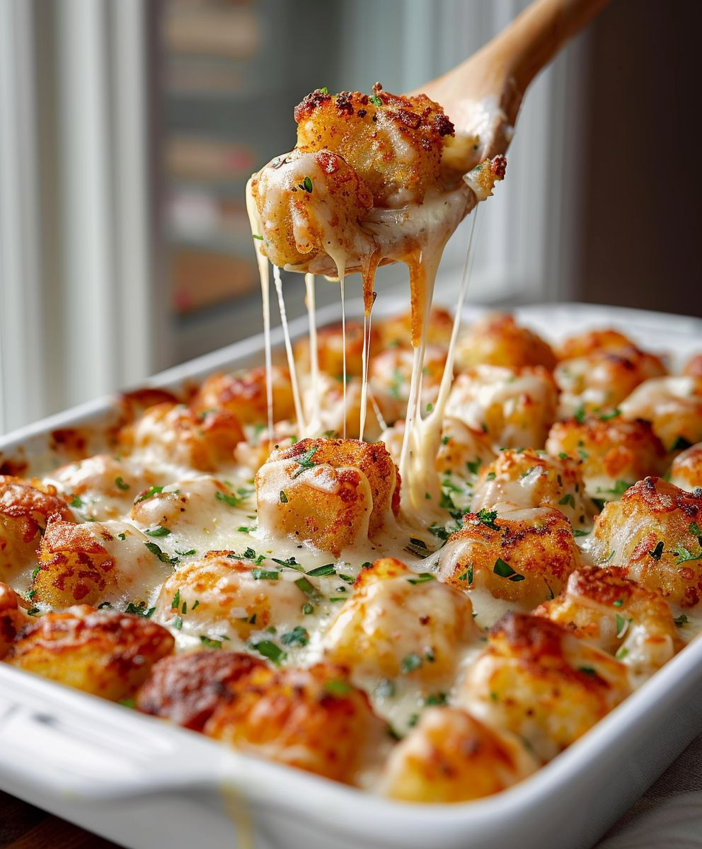 Chicken Alfredo Tater Tot Casserole