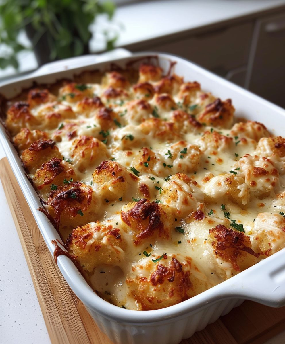 Chicken Alfredo Tater Tot Casserole