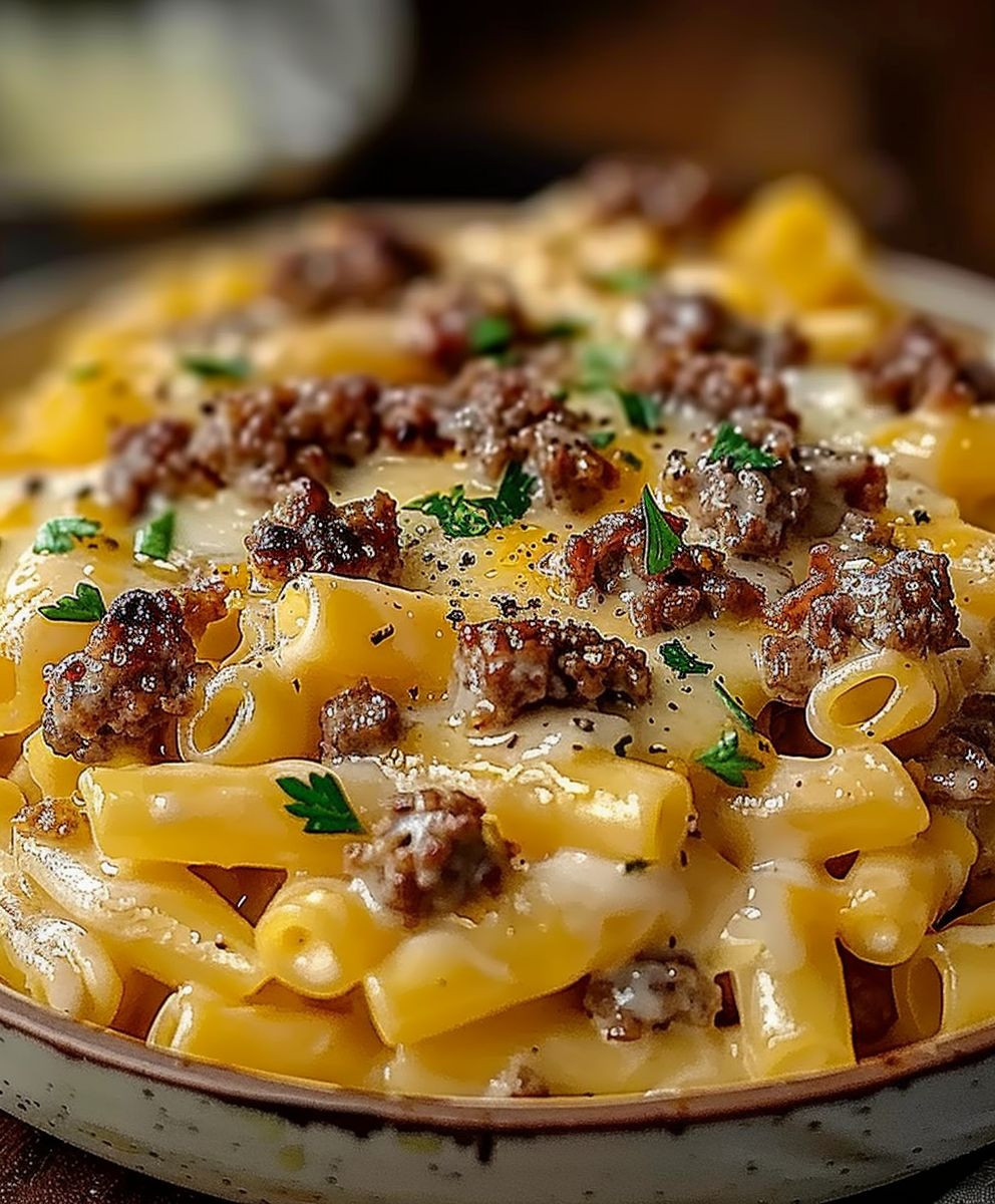 Loaded Cheeseburger Alfredo Pasta