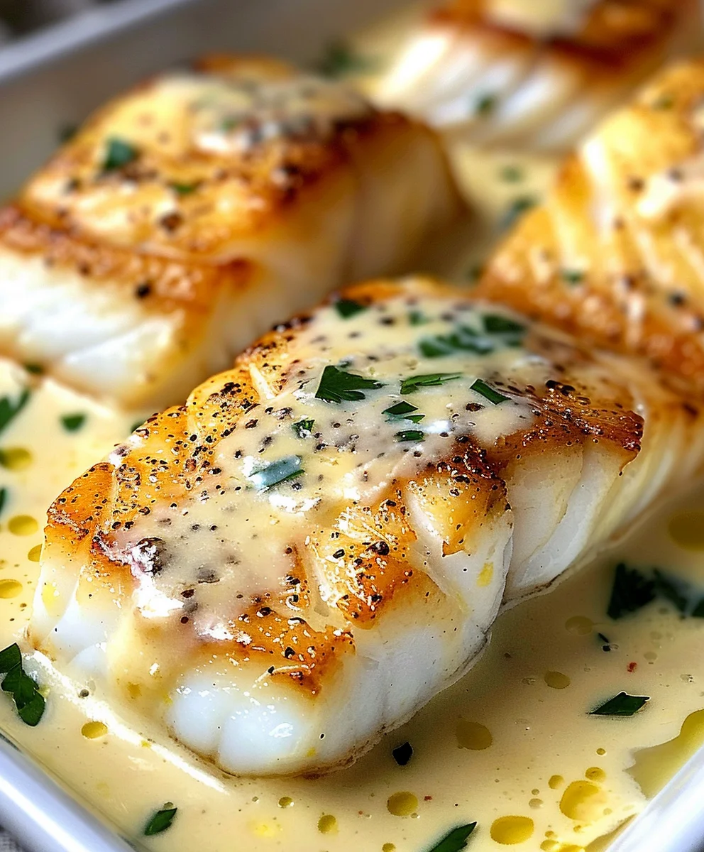 Baked Cod with Coconut Lemon Cream Sauce - Quick Dinner