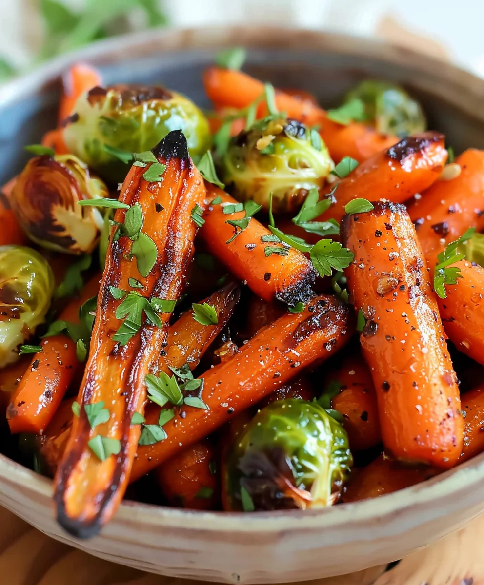 Delicious Crispy Maple Glazed Carrots & Brussels Sprouts