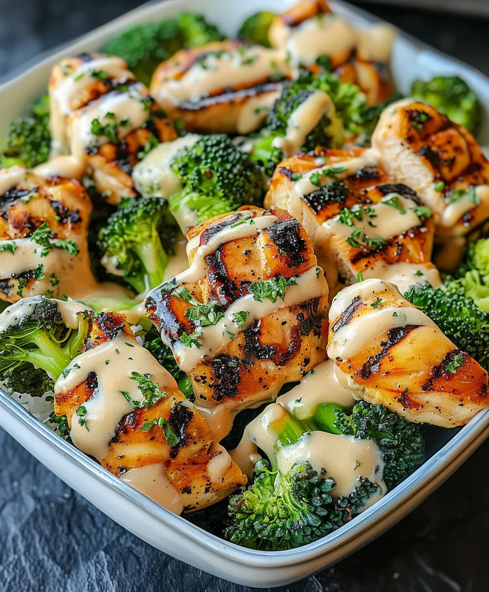 Creamy Garlic Grilled Chicken & Broccoli Bowls