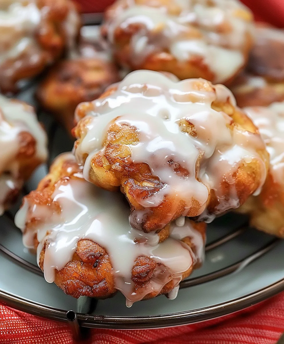 Delicious Soft Cinnamon Apple Fritters with Vanilla Glaze