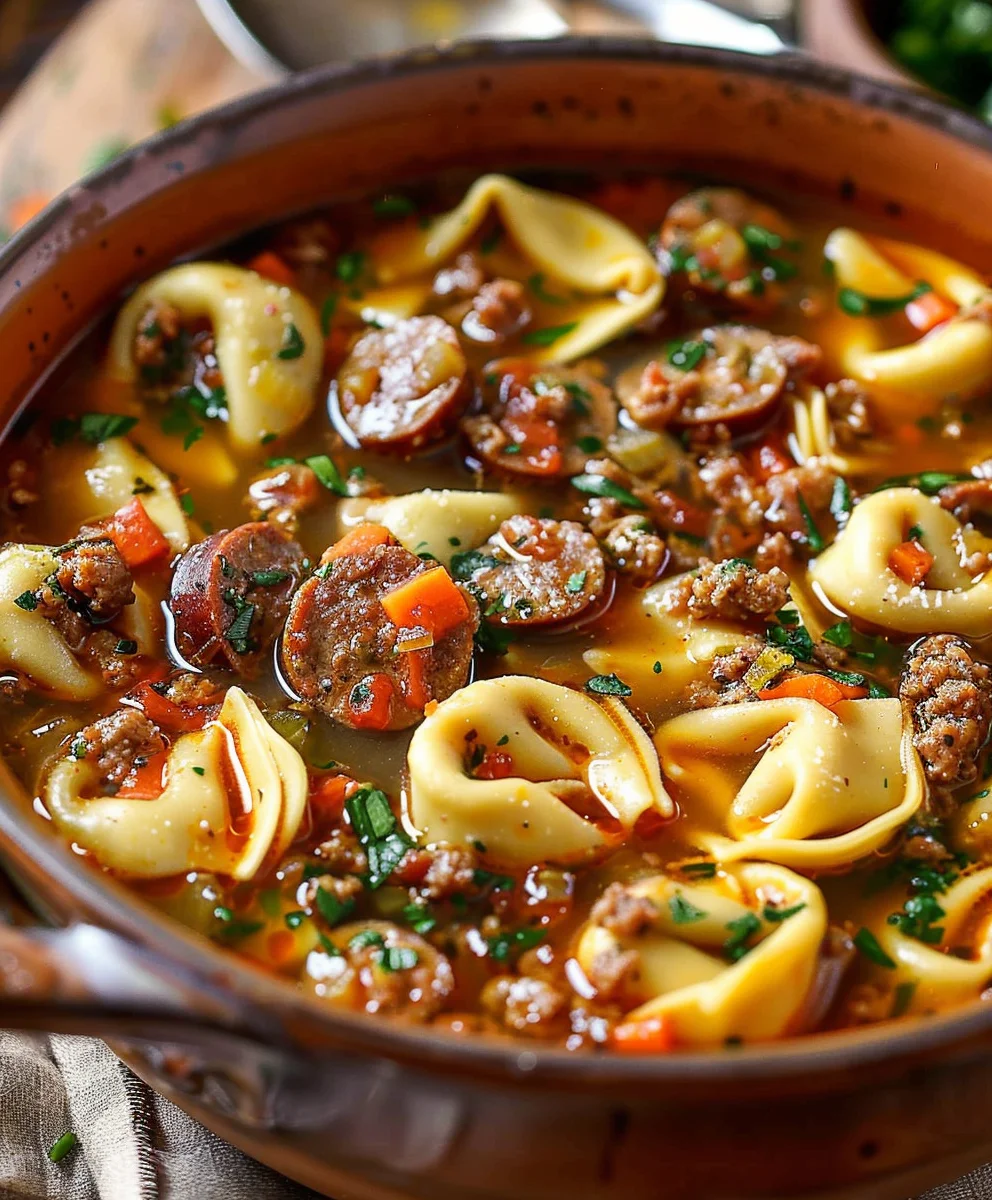 Autumn Tortellini Soup with Savory Beef Sausage
