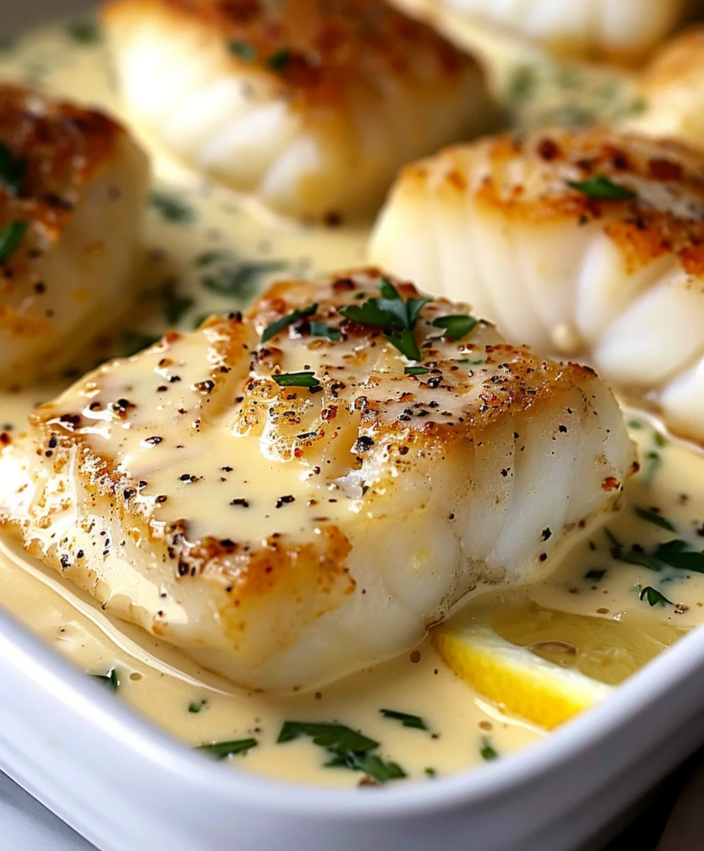 Baked Cod with Coconut Lemon Cream Sauce - Quick Dinner