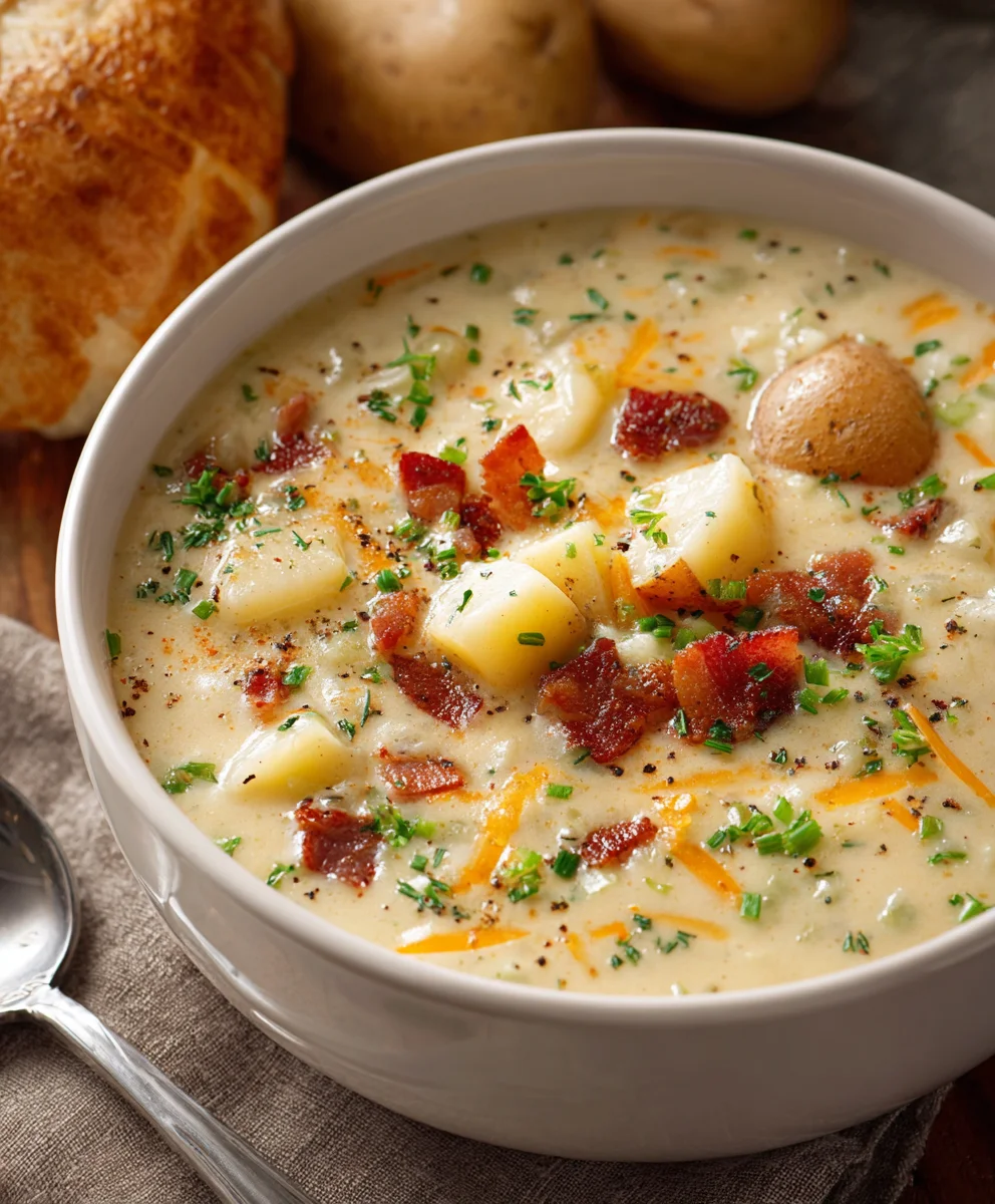 Hearty & Creamy Crockpot Potato Soup with Beef Bacon