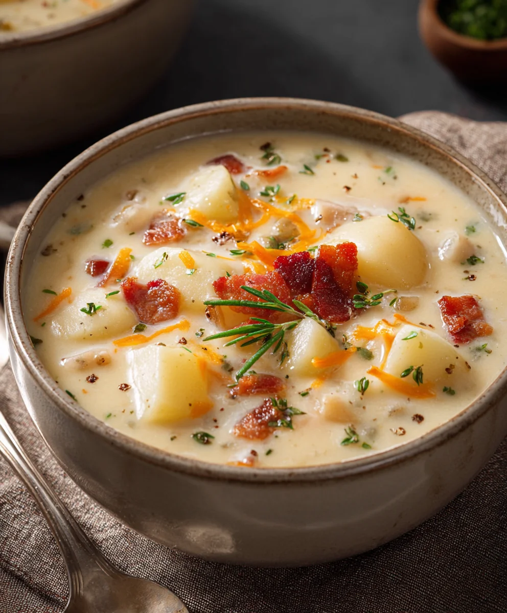 Hearty & Creamy Crockpot Potato Soup with Beef Bacon