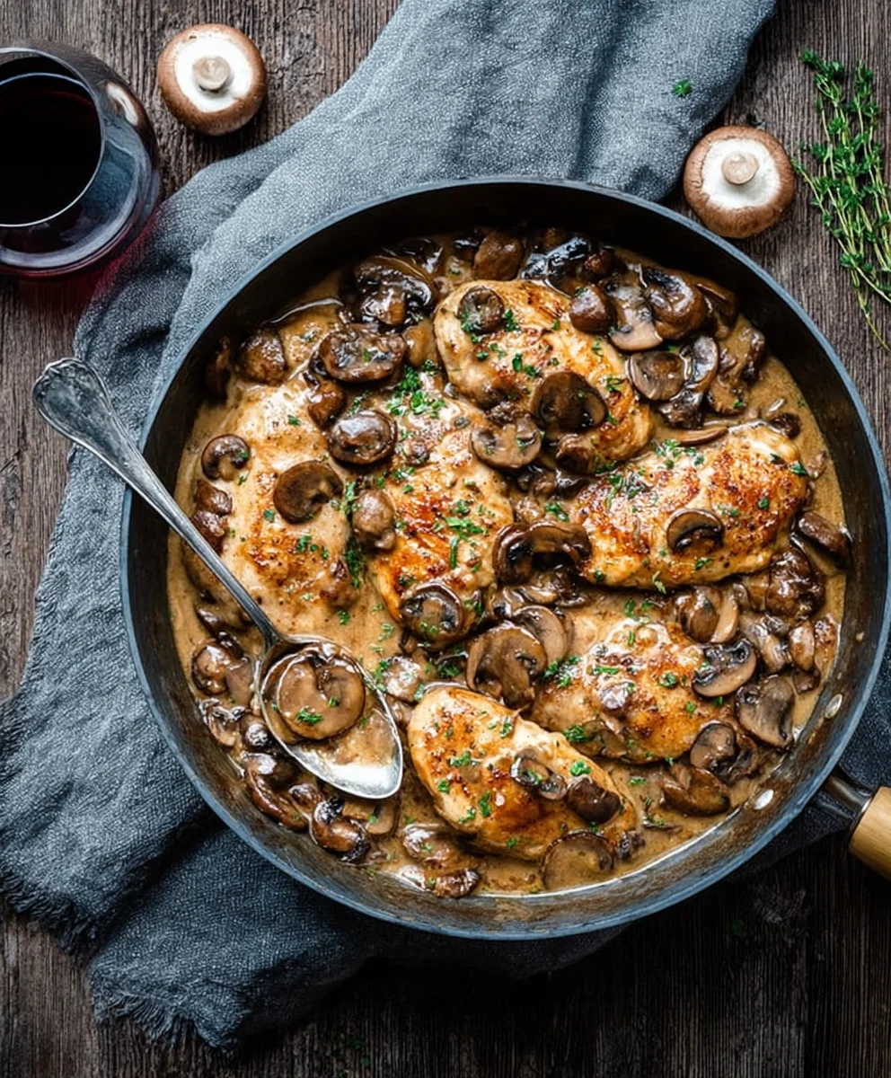 Delicious Skillet Chicken & Mushroom Grape Juice Sauce