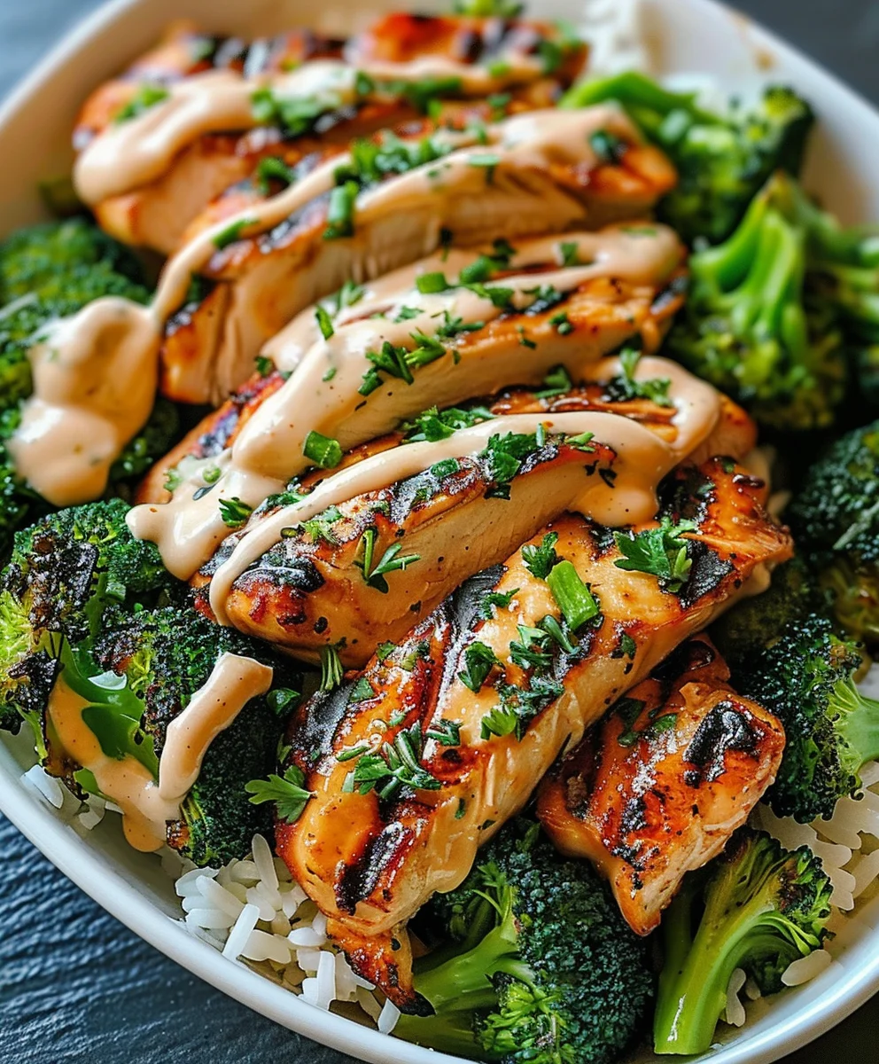 Creamy Garlic Grilled Chicken & Broccoli Bowls